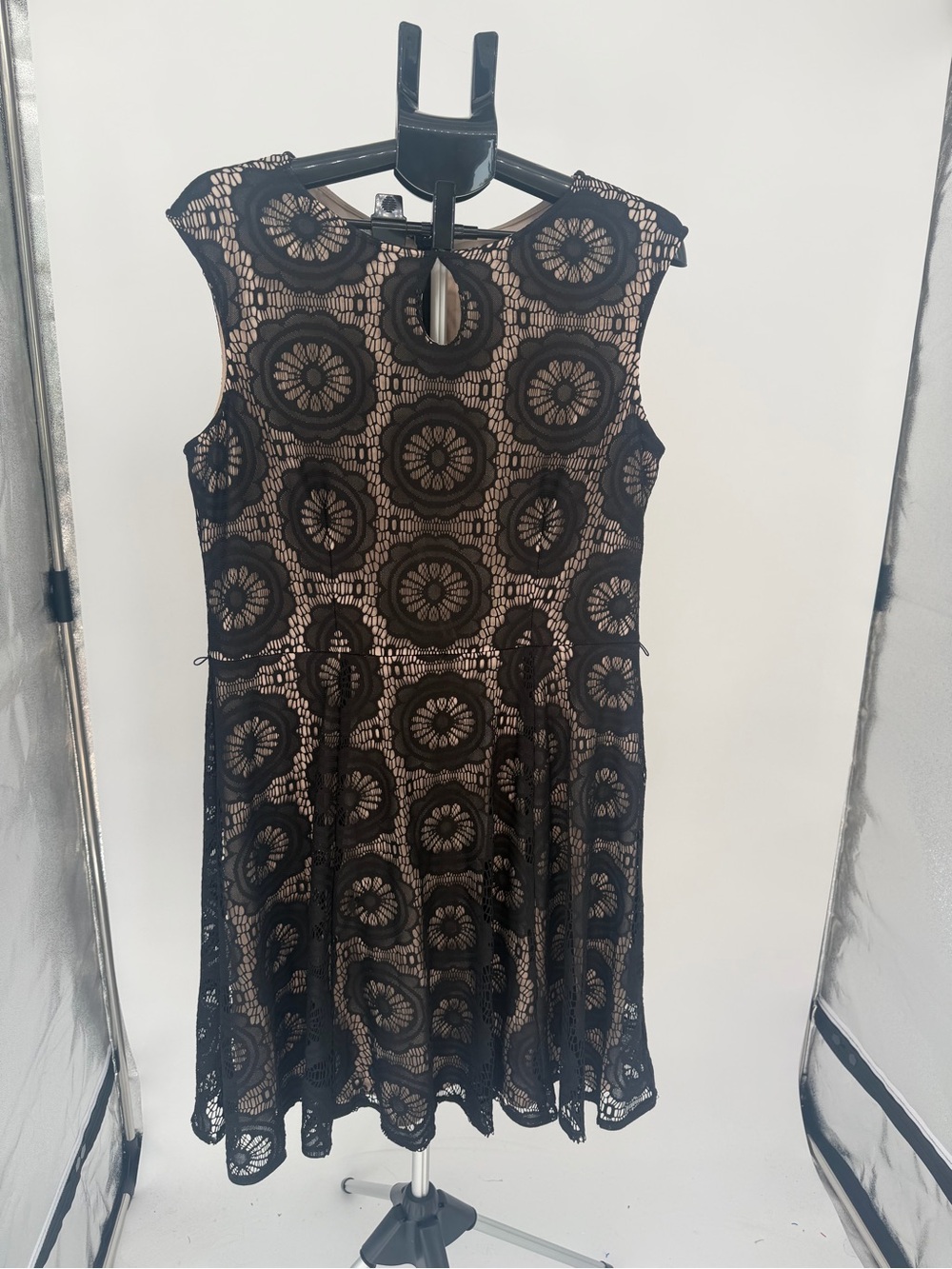 London‎ Style Black Lace Midi Dress with Nude Underlay